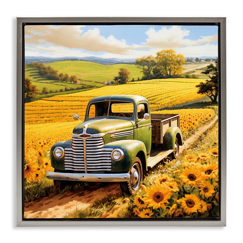Stupell Truck Through Sunflower Field Framed Floater Canvas Wall Art Design By Heidi Kuntz - 18 x 18 - Grey