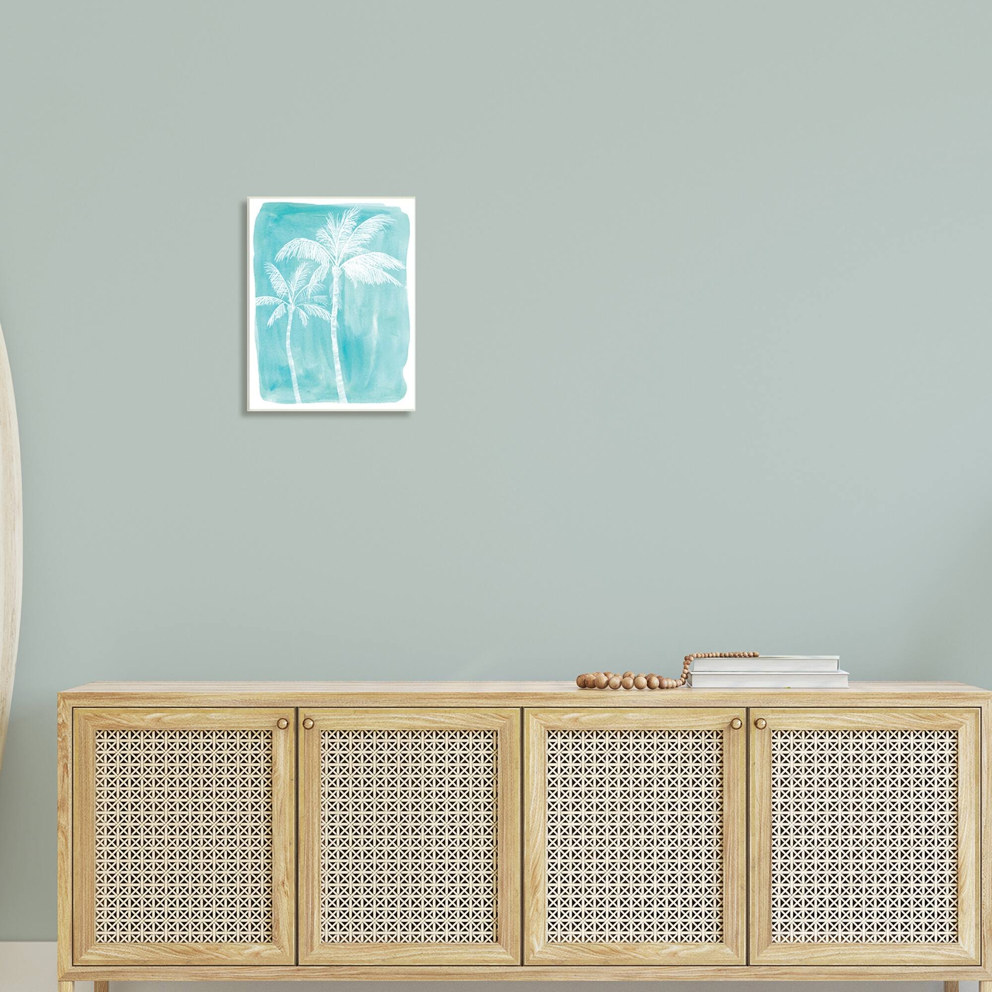 Stupell White Palm Tree Beach Blue Tropic Painting Wood Wall Art - On ...