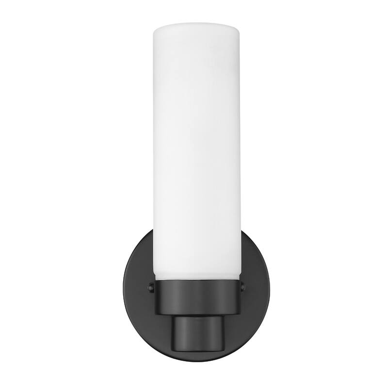 Minimalist Wall Sconce with Narrow Frosted Glass and Metal Base - 3.75” x 4.75” x 10”