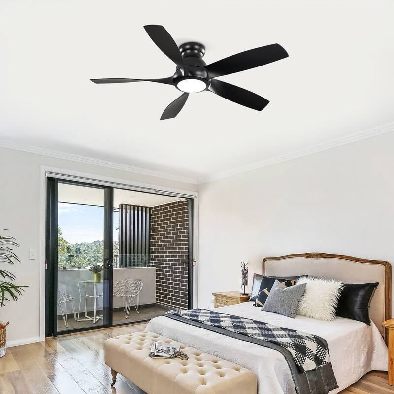 56 Inch 5 PCS ABS Blades Ceiling Fan With Light Kit 3 Color LED Light Source, DC 6 Speed,Remote Control