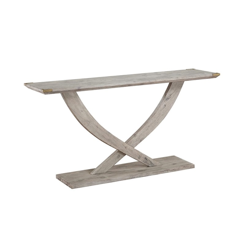 Kit 57 Inch Acacia Wood Console Table, Cross Legs, Gray - Gray - Metal
