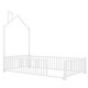 preview thumbnail 4 of 10, White Sturdy Metal Frame Twin Size House Floor Bed with Guardrail, No Included Slats