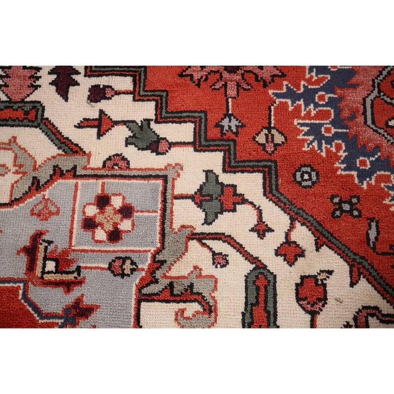Orange Geometric Heriz Serapi Indian Area Rug Hand-Knotted Wool Carpet - 9'0"x 11'9"