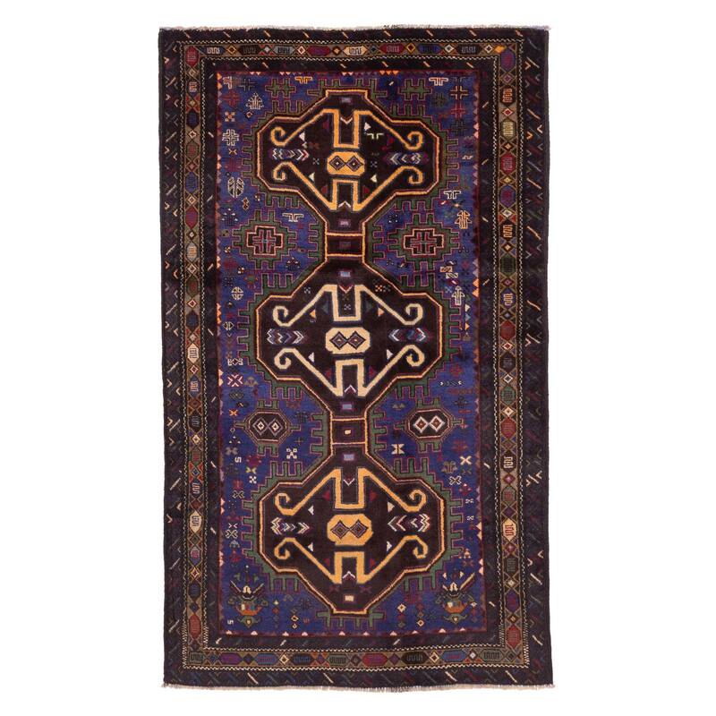 ECARPETGALLERY Hand-knotted Teimani Dark Blue Wool Rug - 3'7 x 6'6