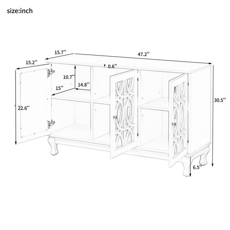 Roomfitters Mirrored TV Stand for up to 55 Inch TV, Modern Entertainment Console with Adjustable Shelves and Metal Handle, Black