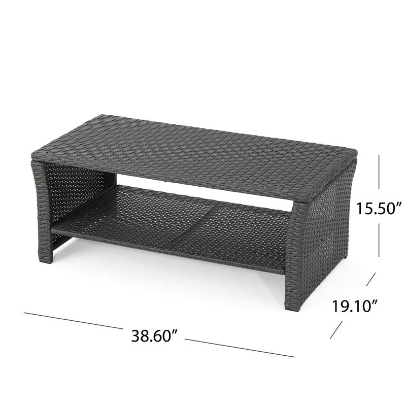 Roomfitters St Lucia Outdoor Woven Rattan Coffee Table with Open Storage Shelf, Weather Resistant, Grey