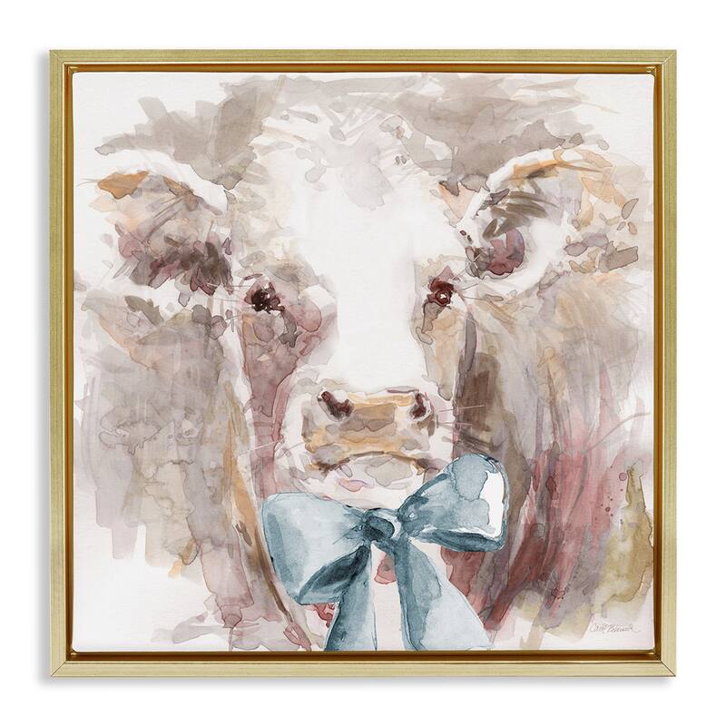 Stupell Soft Abstract Cow & Bow Framed Floater Canvas Wall Art Design By Carol Robinson - 18 x 18 - Gold