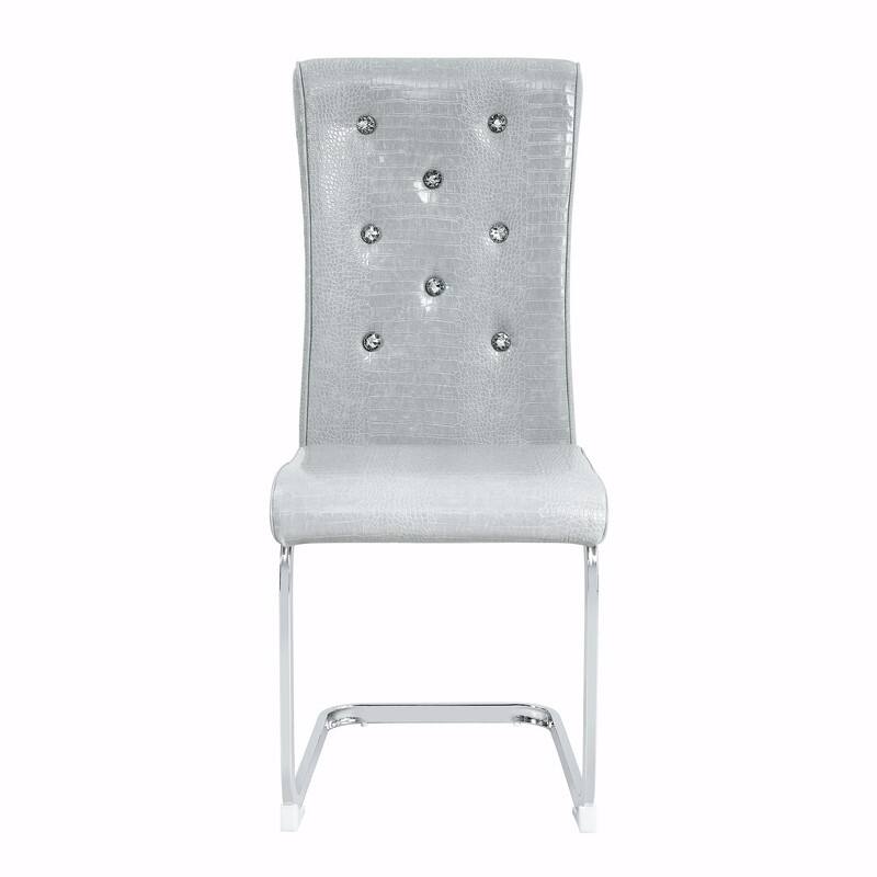 Set of 2 Retro Alligator Skin Upholstered Dining Chairs with Crystal Buckle Design & Faux Leather