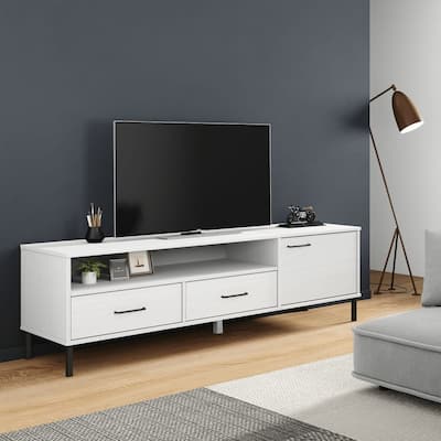 vidaXL TV Stand TV Console TV Console with Metal Legs Solid Wood Pine OSLO - 62.2" x 15.7" x 18.3"