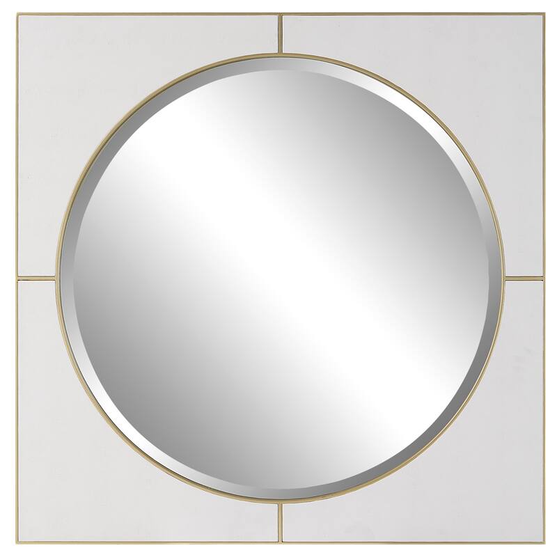 Faux Shagreen Beveled Square Wall Mirror - 40" - White and Gold