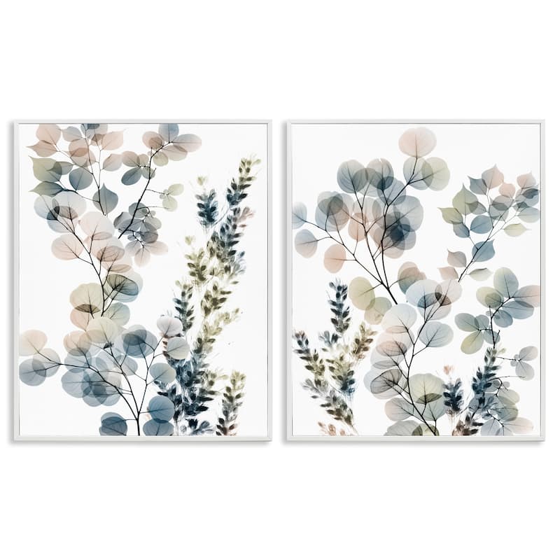 Stupell Collage of Translucent Plants Blue Green Beige, 2pc Multi Piece Framed Wall Art Set - 24 x 30 - White