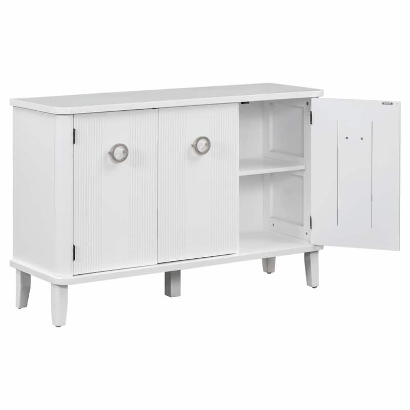 Fraxinus Mandschurica Cabinet with Three Acacia Solid Doors, Adjustable Shelves