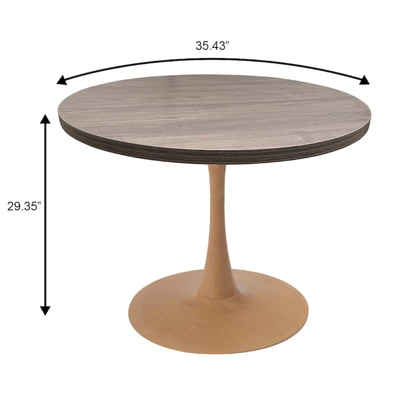 Bristol Round Dining Table 36 in. MDF Tabletop in Natural Wood Steel Pedestal Base for Modern Kitchen and Dining Room