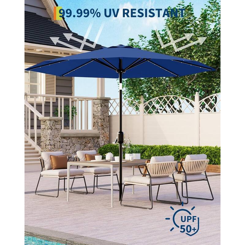 10 Ft Patio Umbrella with Solar Lights, Outdoor Table Umbrella with 40 LED Lights & Tilt Crank