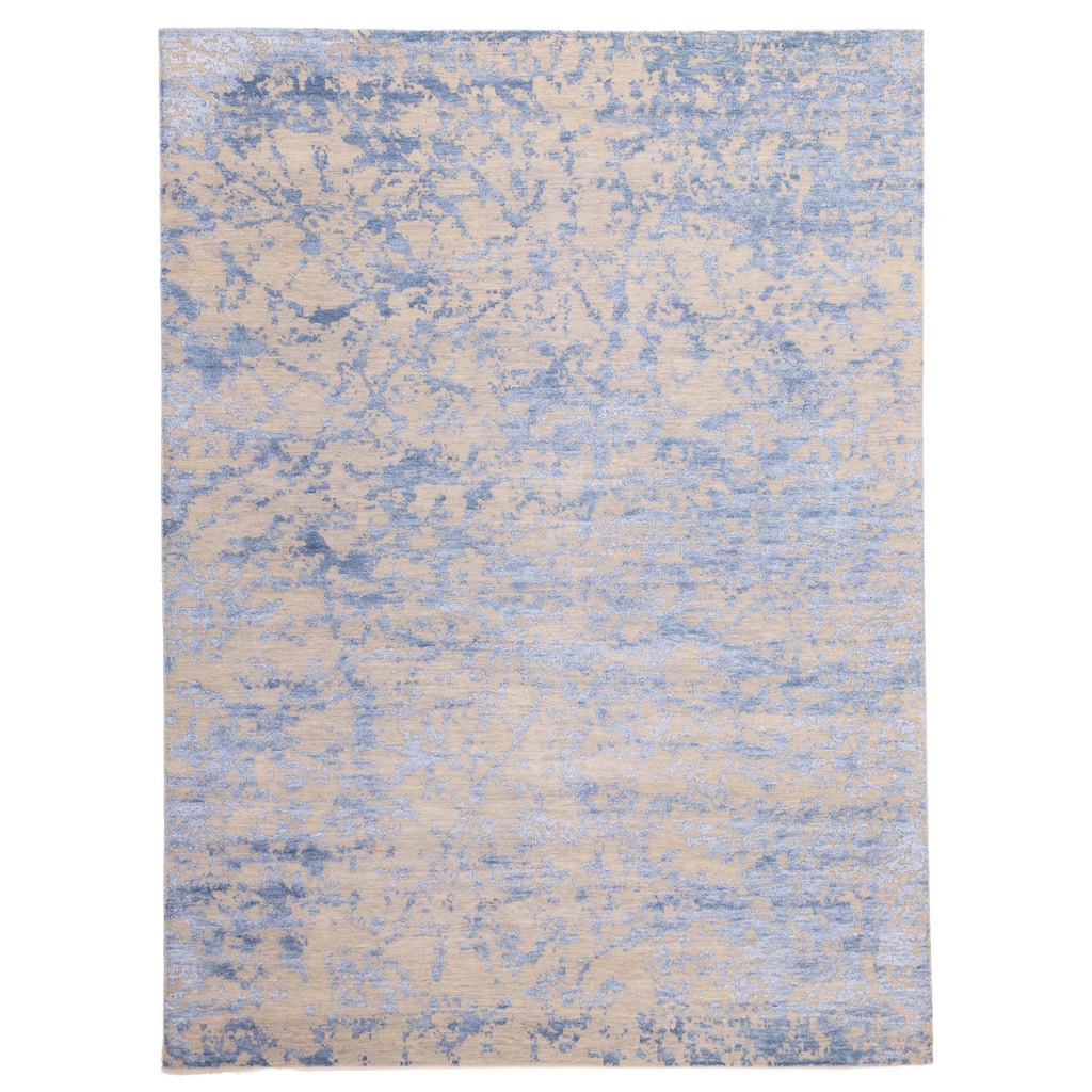 ECARPETGALLERY Hand-knotted Legacy Dark Blue, Light Khaki Silk, Wool Rug - 8'10 x 11'10