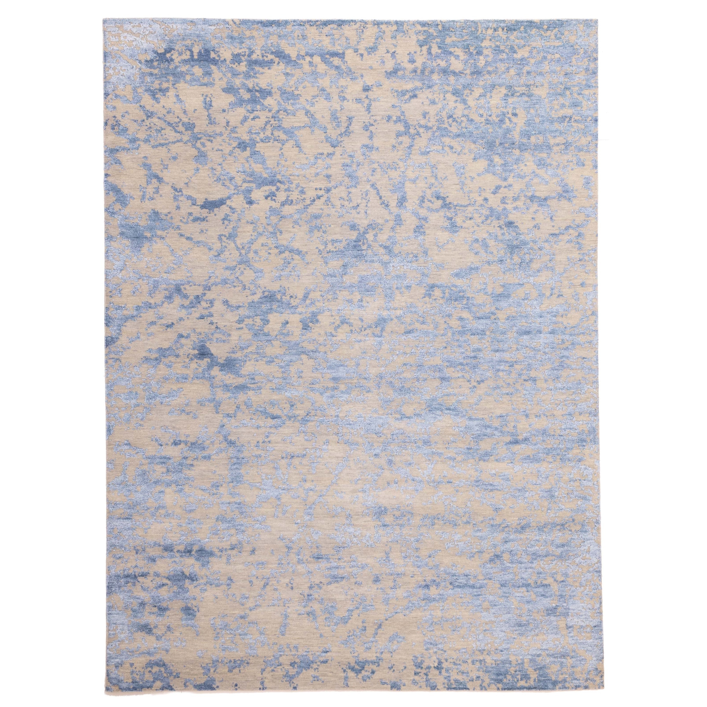 ECARPETGALLERY Hand-knotted Legacy Dark Blue, Light Khaki Silk, Wool Rug - 8'10 x 11'10