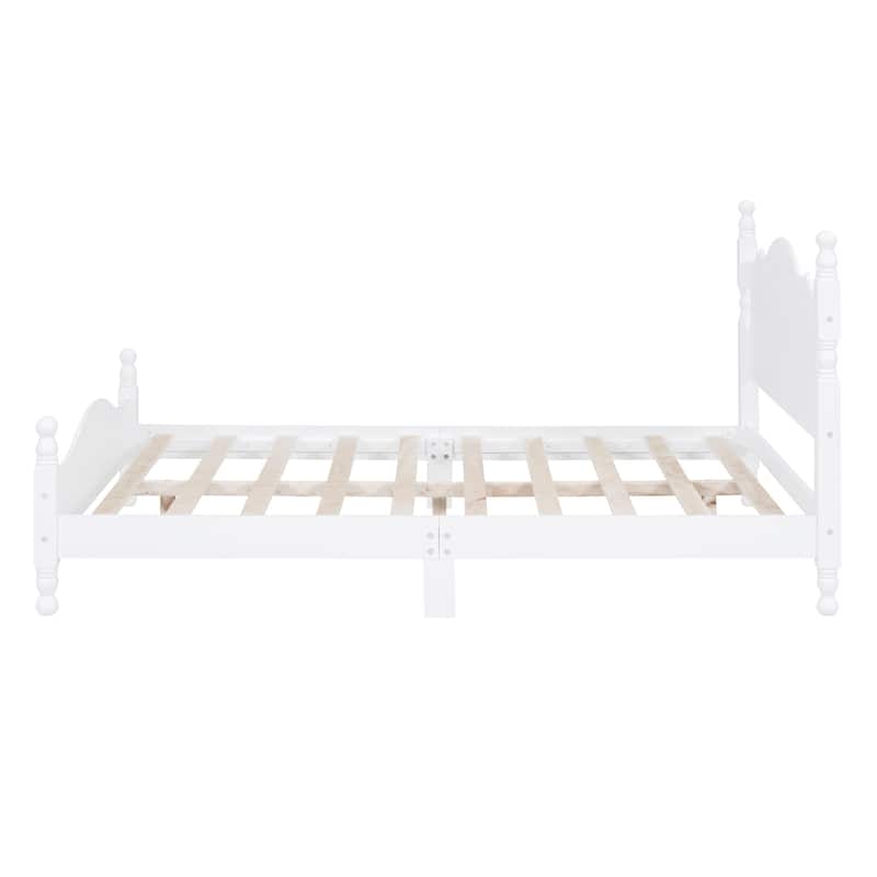 Retro Pine Platform Bed with Headboard and Footboard