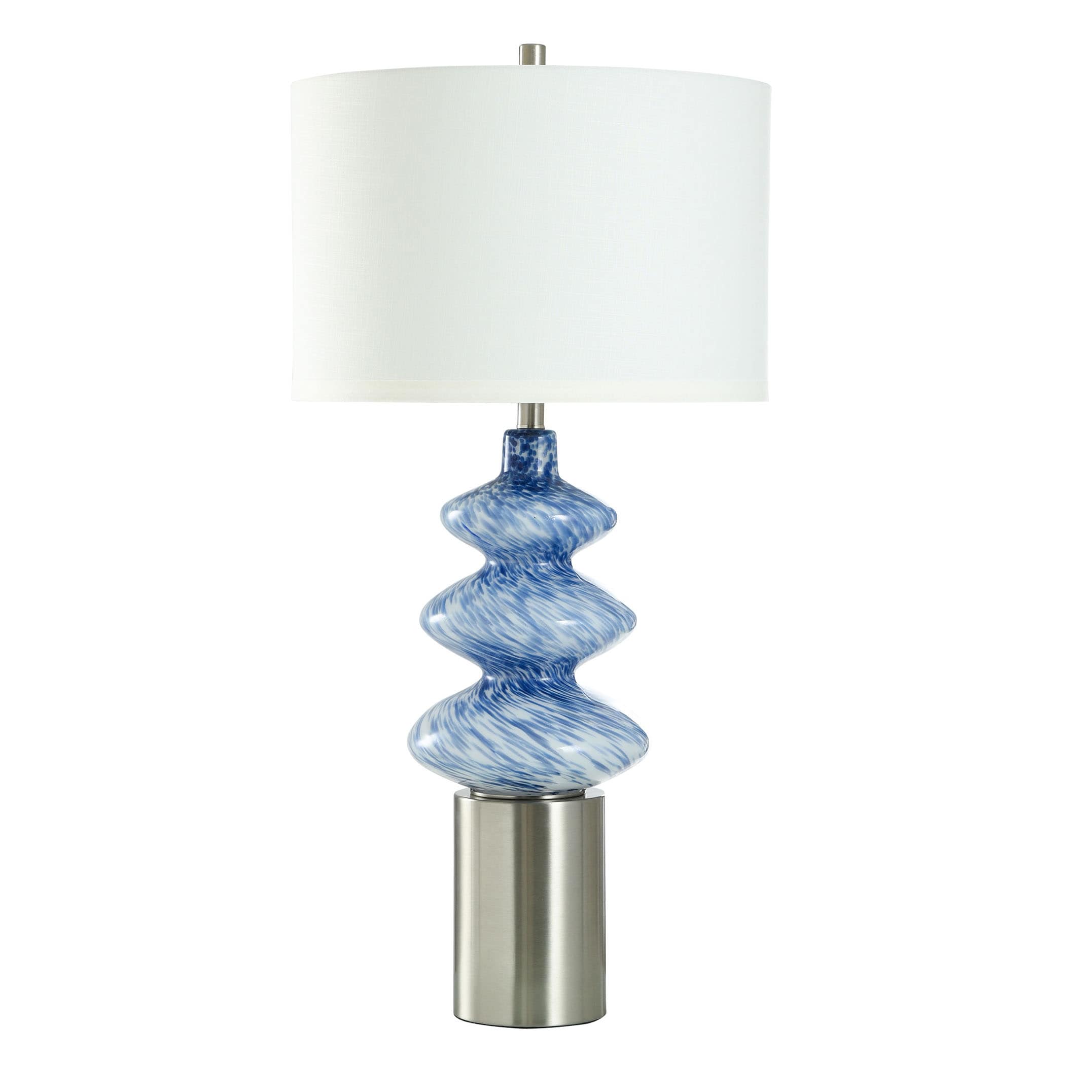 StyleCraft Horizon Haze - Blue & White Glass Table Lamp - White Shade