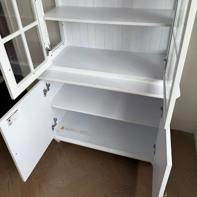 77.5"Tall Vintage Display Cabinet with Double Glass Doors, Traditional Style China Cabinet Hutch Cabinet