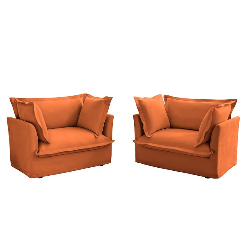 2-Piece Accent Chair with Deep Seat, Lounge Chair with High Back Pillows, Leisure Armchair with Removable Chenille Covers