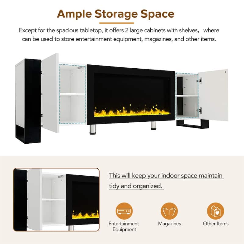 Modern TV Stand with 34.2" Non-heating Electric Fireplace and Cabinets