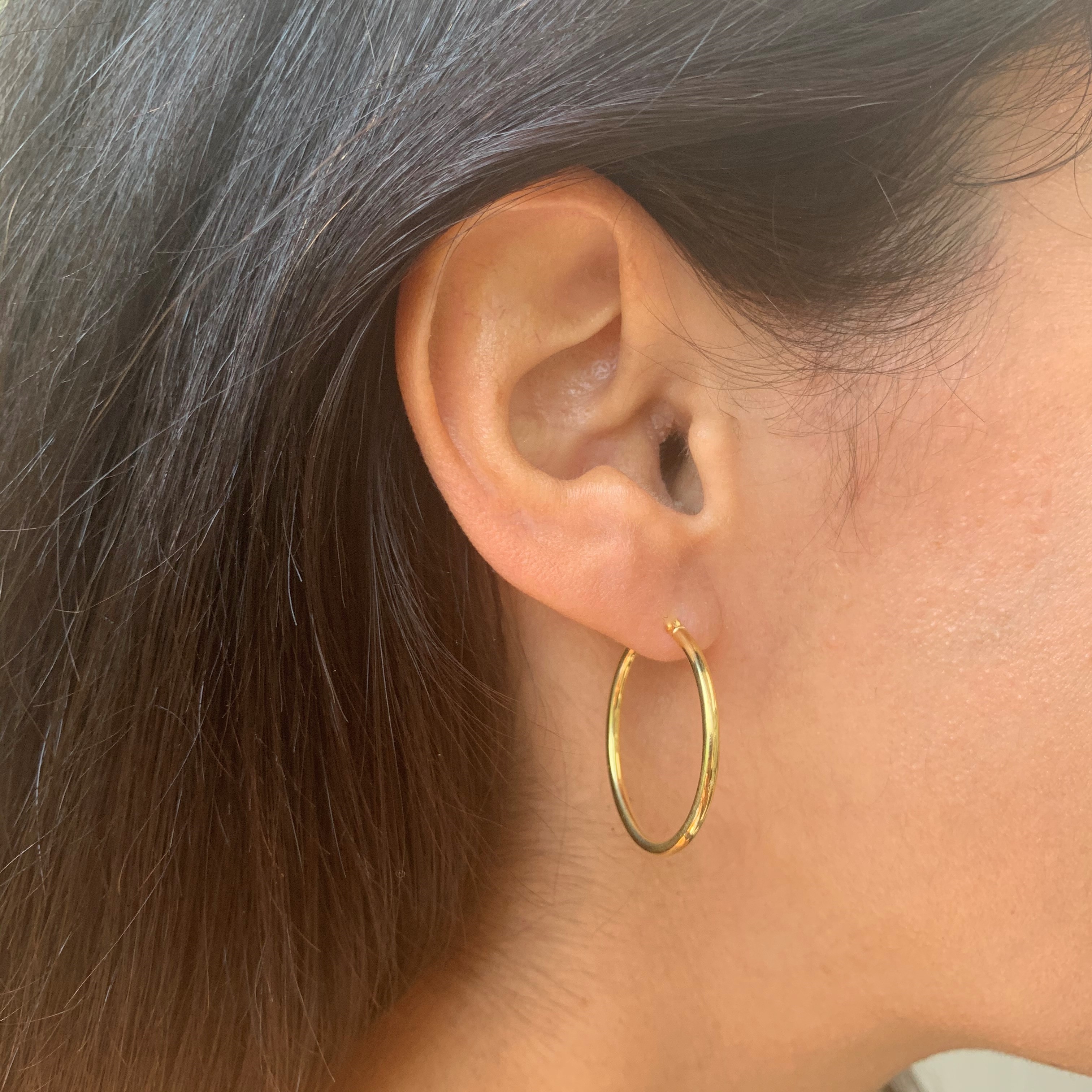 Joelle Hoop Earrings 14K Yellow Gold Bead Earrings 2 x 25 MM 1.25