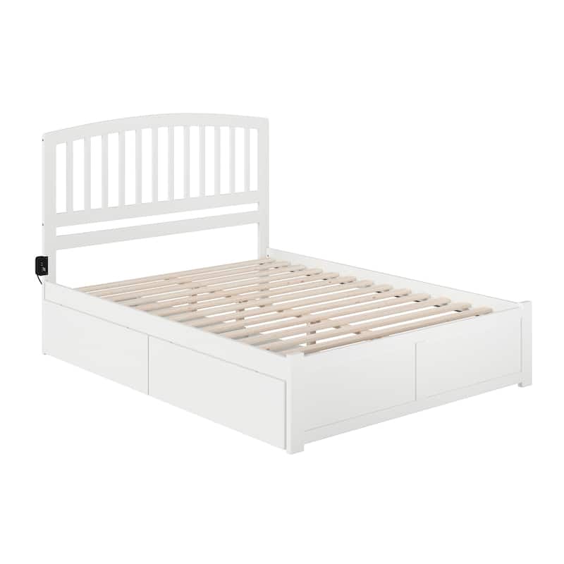 Richmond Queen Platform Bed with Foot Board and 2 Bed Drawers in White
