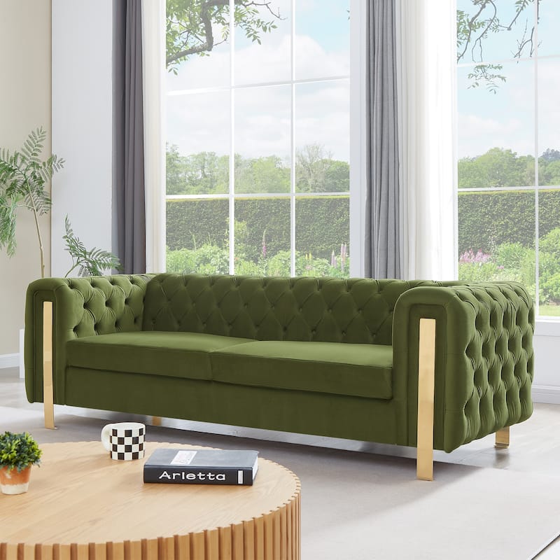 Keyser Modern Glam Tufted Velvet 3 Seater Sofa by Christopher Knight Home - 83.75" L x 34.50" W x 27.25" H