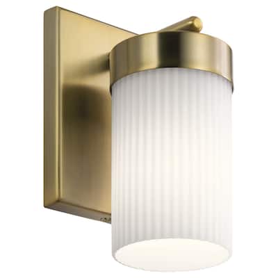 Kichler Ciona 9 inch 1 Light Wall Sconce with Round Ribbed Glass in Brushed Natural Brass