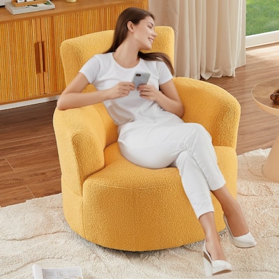 360° Swivel Chair, Upholstered Barrel Chair with Adjustable Headrest Modern Swivel Round Sofa Chair for Living Room