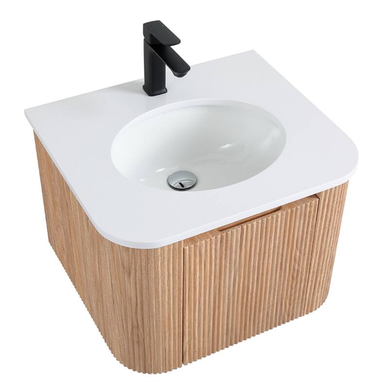 24" Wall Mounted Bathroom Vanity with Sink Curved Design, Soft Close Drawer