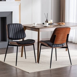 Dining Chairs Set of 2 Mid Century Modern Retro Faux Leather Chair with ...