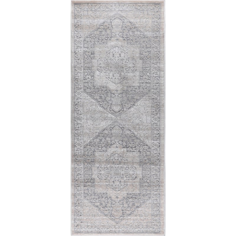 Ray Collection Modern Abstract Oriental Area Rug - Gray/Beige - 2'6"X7'7"