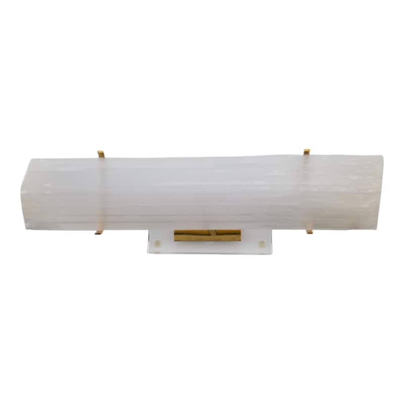 Selenite Stone Log Statuary with Metal Accents and Acrylic Base
