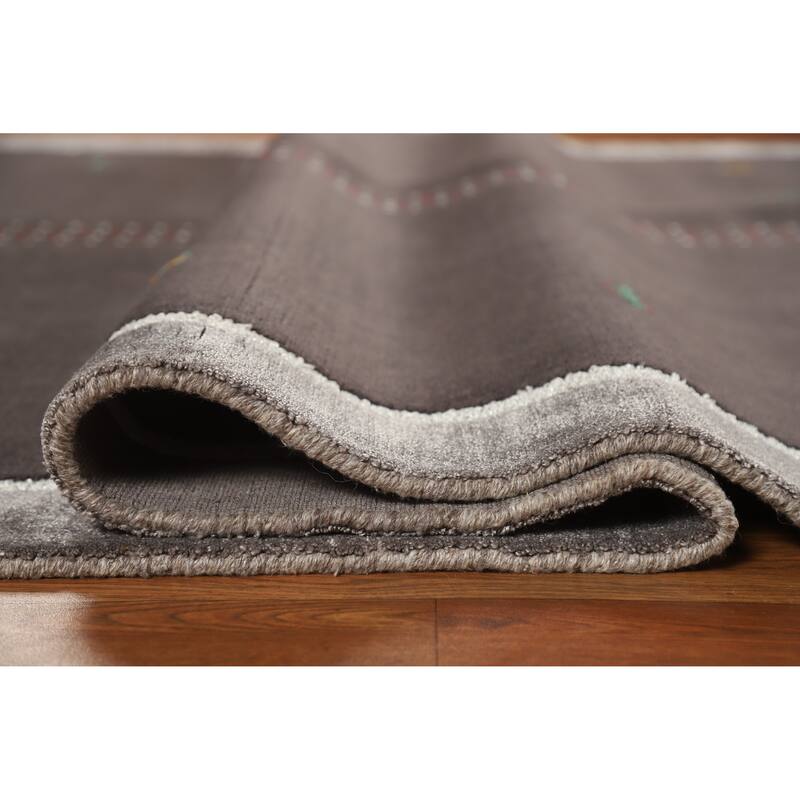 Hand Knotted Oriental 100% Wool Carpet Tribal Tribal Greys & Charcoal Gabbeh Area Rug - 7' 10'' X 5' 5''