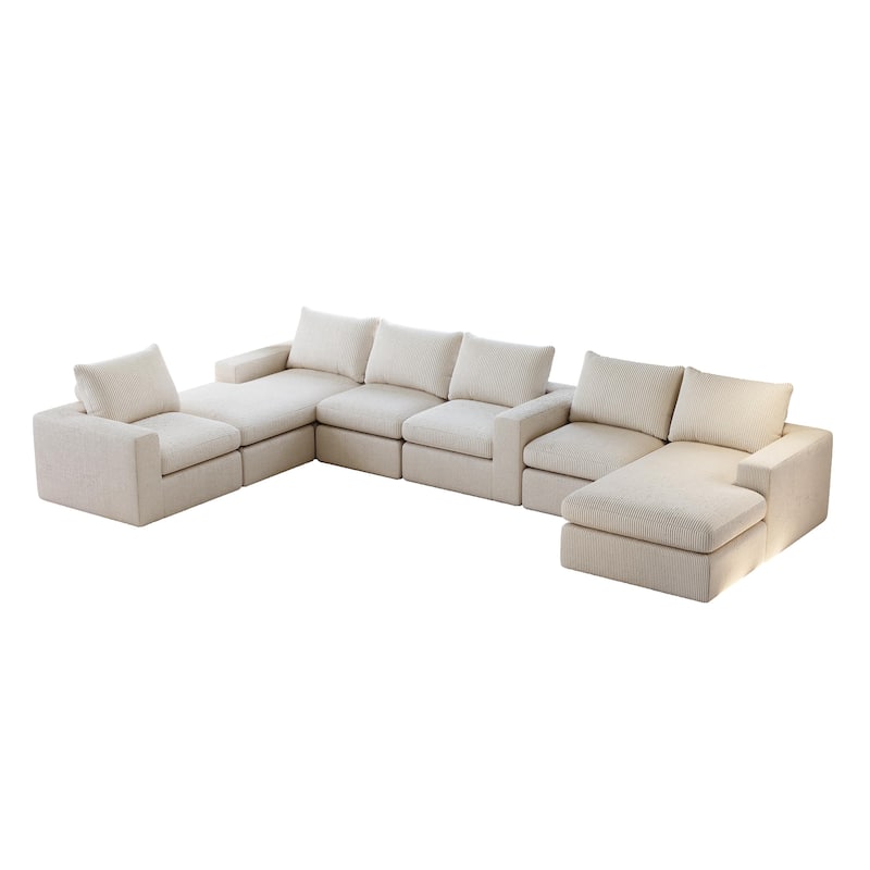 99" Corduroy L-Shaped Sectional Sofa with Chaise Lounge, 3 Pillows and No Assembly Required