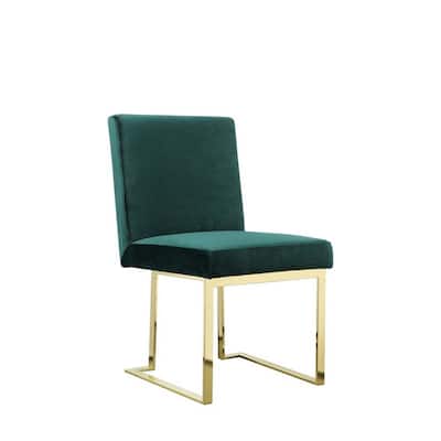 Gold/Green Velvet Upholstered Metal Frame Dining Chair, Set of 2, Sturdy Dining Chair for Dining Rooms - 17.5
