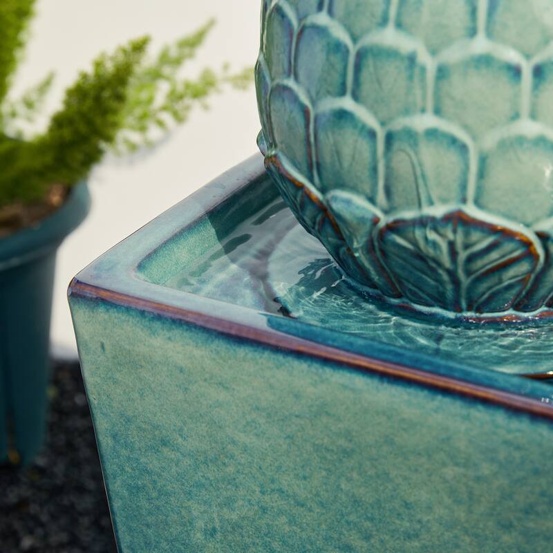 Demta Floating Pedestal Sphere Polyresin LED Garden Fountain with Pebbles by Havenside Home