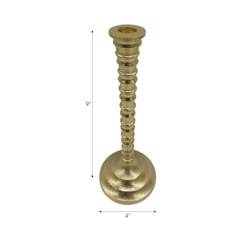 Aluminum Modern Taper Holder Sculpted Spiral Stem Textured Round Base