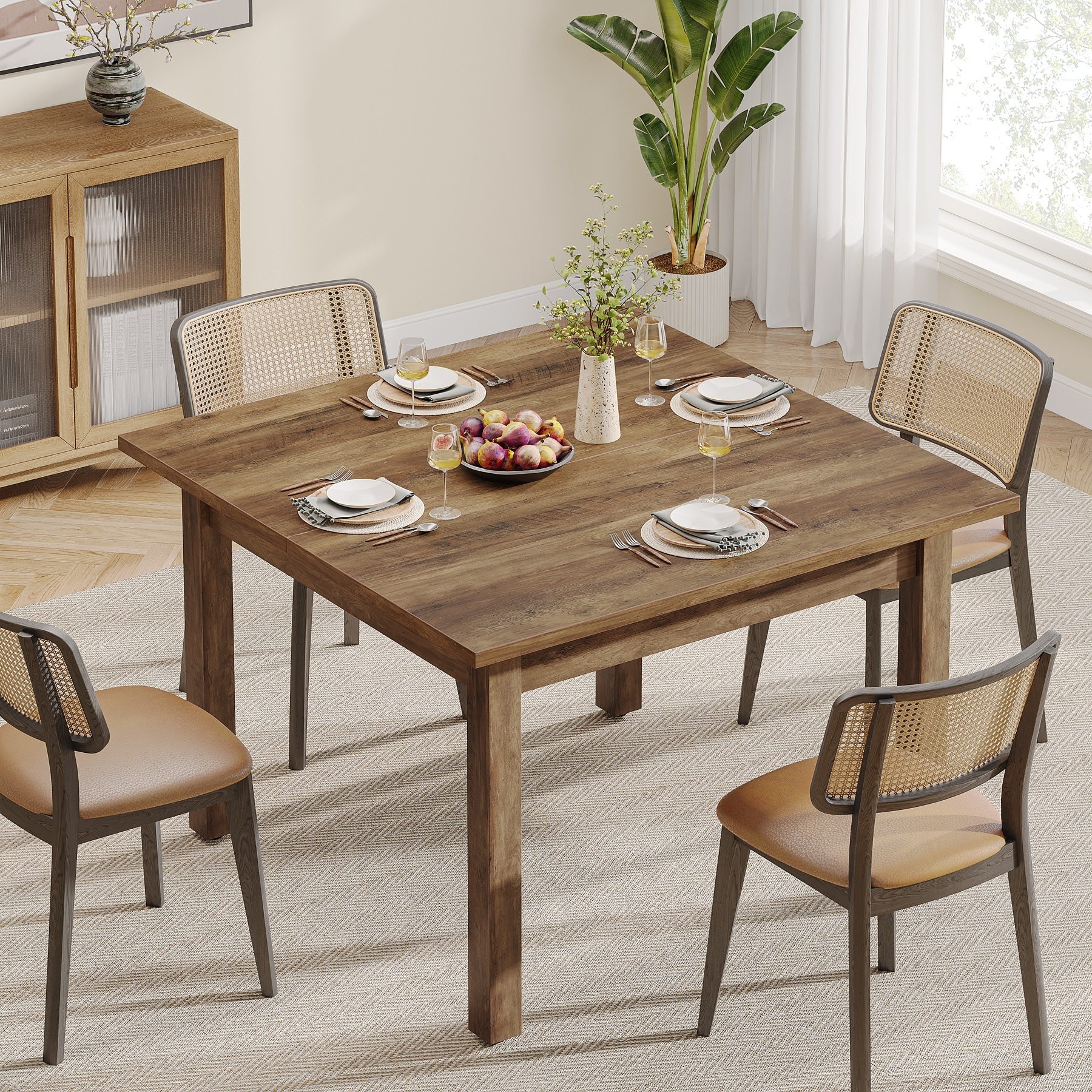 39.4 Inches Square 2-4 People Dining Table with Solid Wood Legs