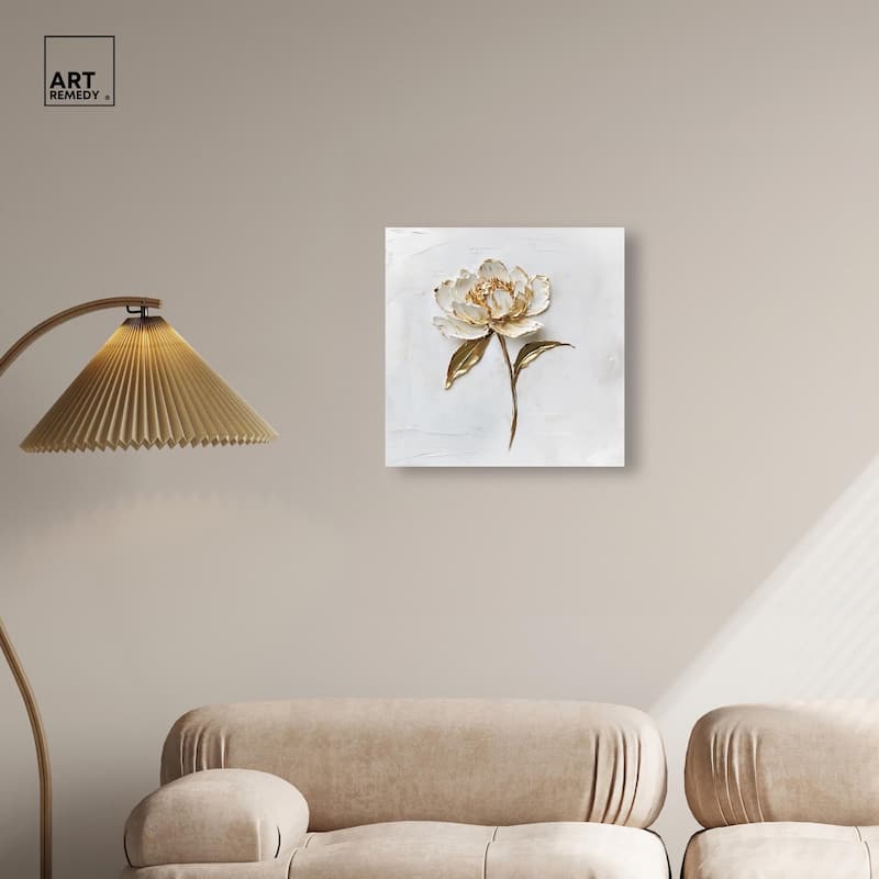 Simple Golden Peonie Canvas by Art Remedy, Gallery Wrapped