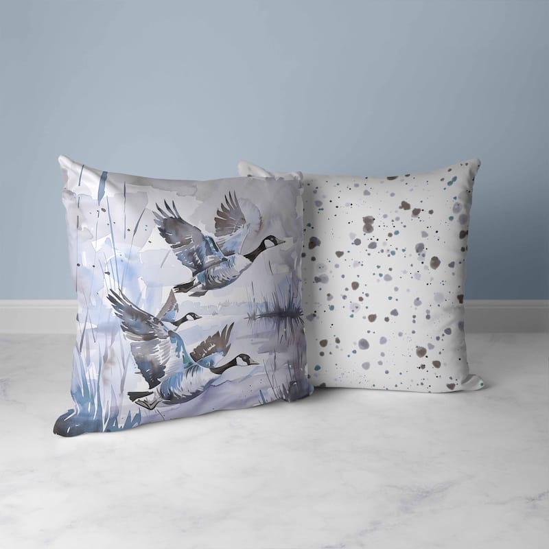 Three Geese Faux Suede Reversible Throw Pillow Gray and Blue