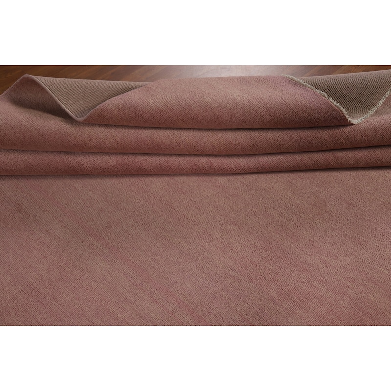 Hand Knotted Oriental 100% Wool Carpet Modern Solid Pink Gabbeh Area Rug - 14' 2'' X 10' 1''