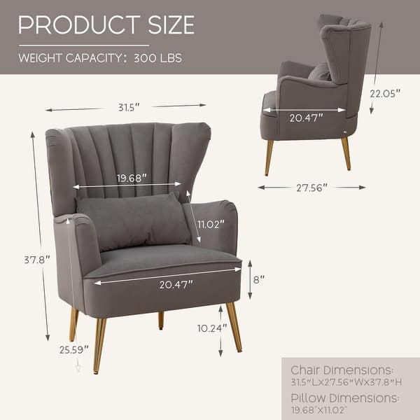 dimension image slide 3 of 10, HOMYKA Modern Wingback Arm Chair Upholstered Accent Chair Set of 2