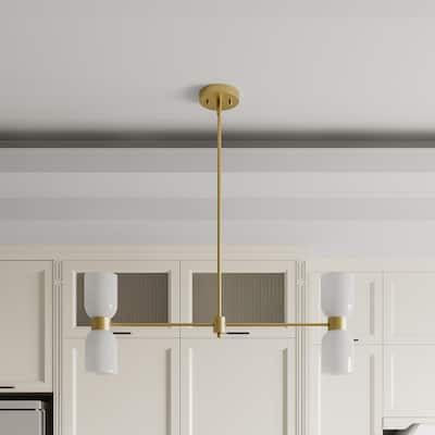 Shuman 4-light Dimmable Linear Chandelier Modern Gold Island Pendant - 33 inches