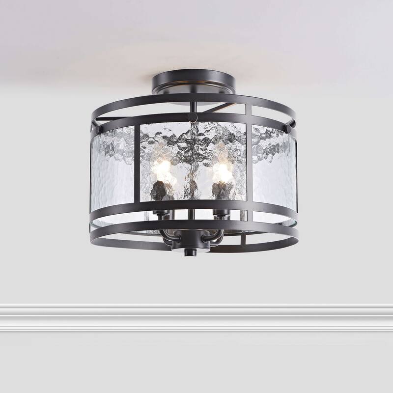 Laia 14.5" 4-light Water Textured Curved Glass Drum Round Flush Mount - 14.5 inches D x 11 inches H