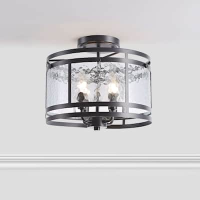 Laia 14.5" 4-light Water Textured Curved Glass Drum Round Flush Mount - 14.5 inches D x 11 inches H