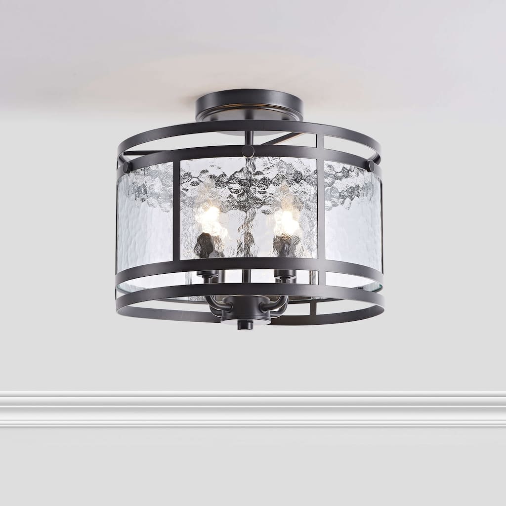 Laia 14.5" 4-light Water Textured Curved Glass Drum Round Flush Mount - 14.5 inches D x 11 inches H