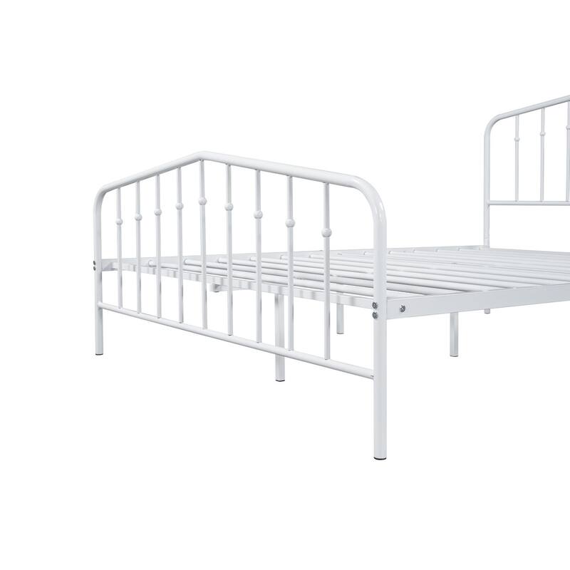 Modern Full Size Metal Bed with White Finish, Mattress Ready