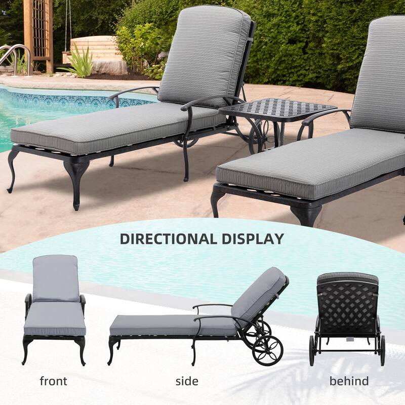 HOMEFUN Aluminum pool edge recliner with wheels that can tilt set of 3